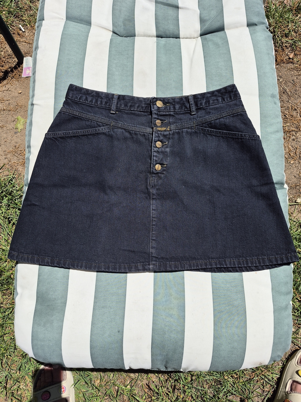 VINTAGE 90's MARITHE' FRANCOIS GIRBAUD BLK Denim Button-Front A-Line Skirt-9/10